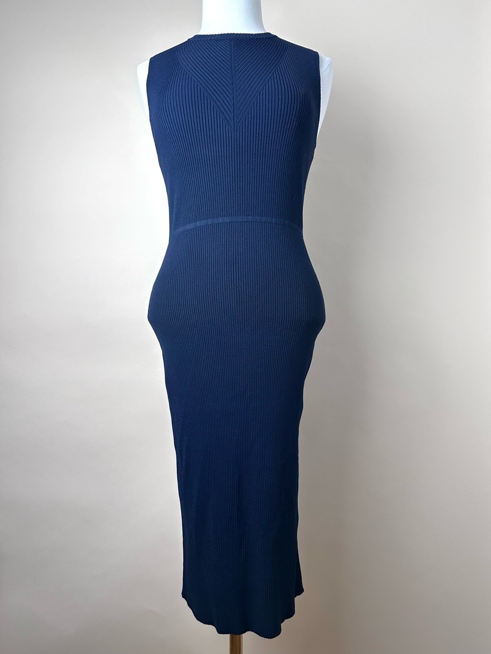 Banana Republic NWT Ribbed Knit Midi Dress Navy Sleeveless Size M